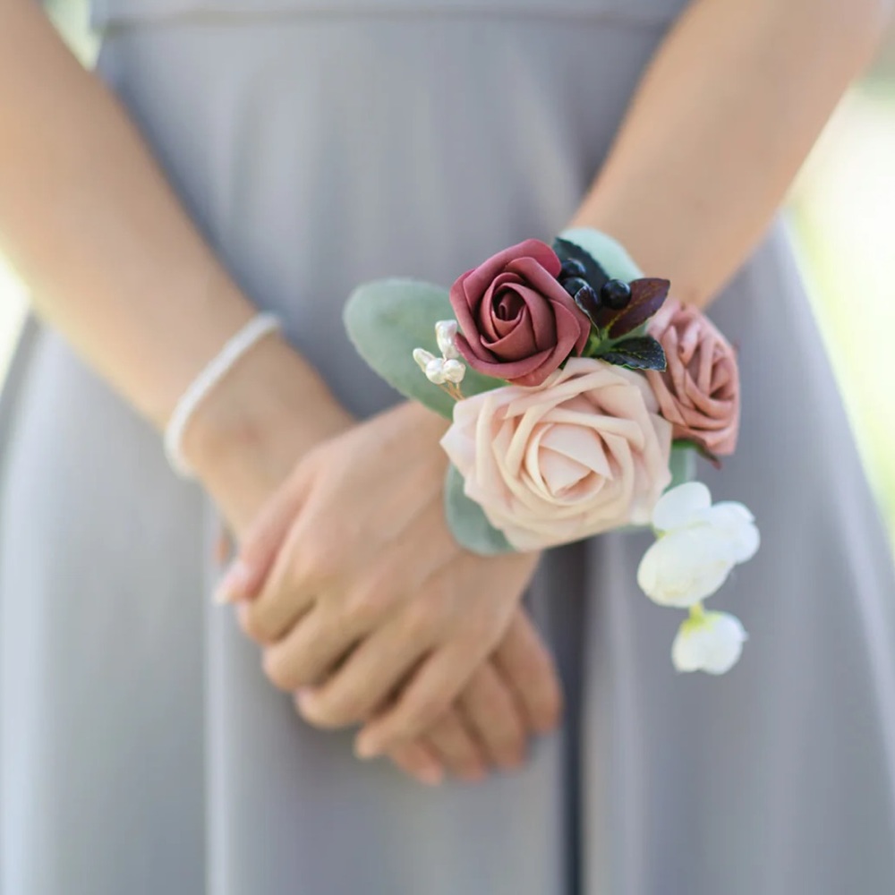 Ling’s Moment- Set of 6 Wrist or Pinned Corsages- Dusty Rose